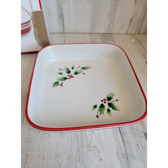 Lenox NEW holiday platter tray mistletoe serving Xmas square decor red green - Picture 6 of 11